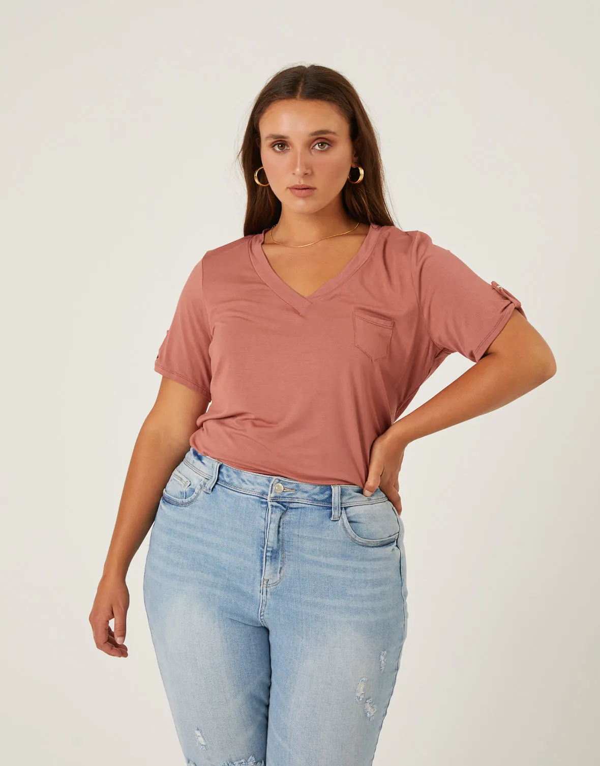 Plus Size Drapey V-Neck Pocket Tee