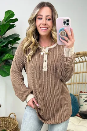 Preslie Rib Knit Button Henley Top - FINAL SALE