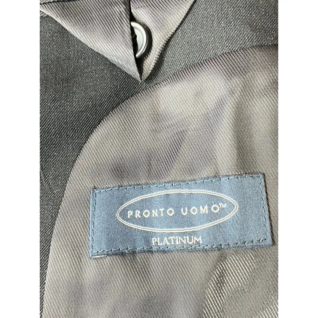 PRONTO UOMO PLATINUM Men's Solid Black Wool Modern-Fit Two-Button Blazer SZ 42R