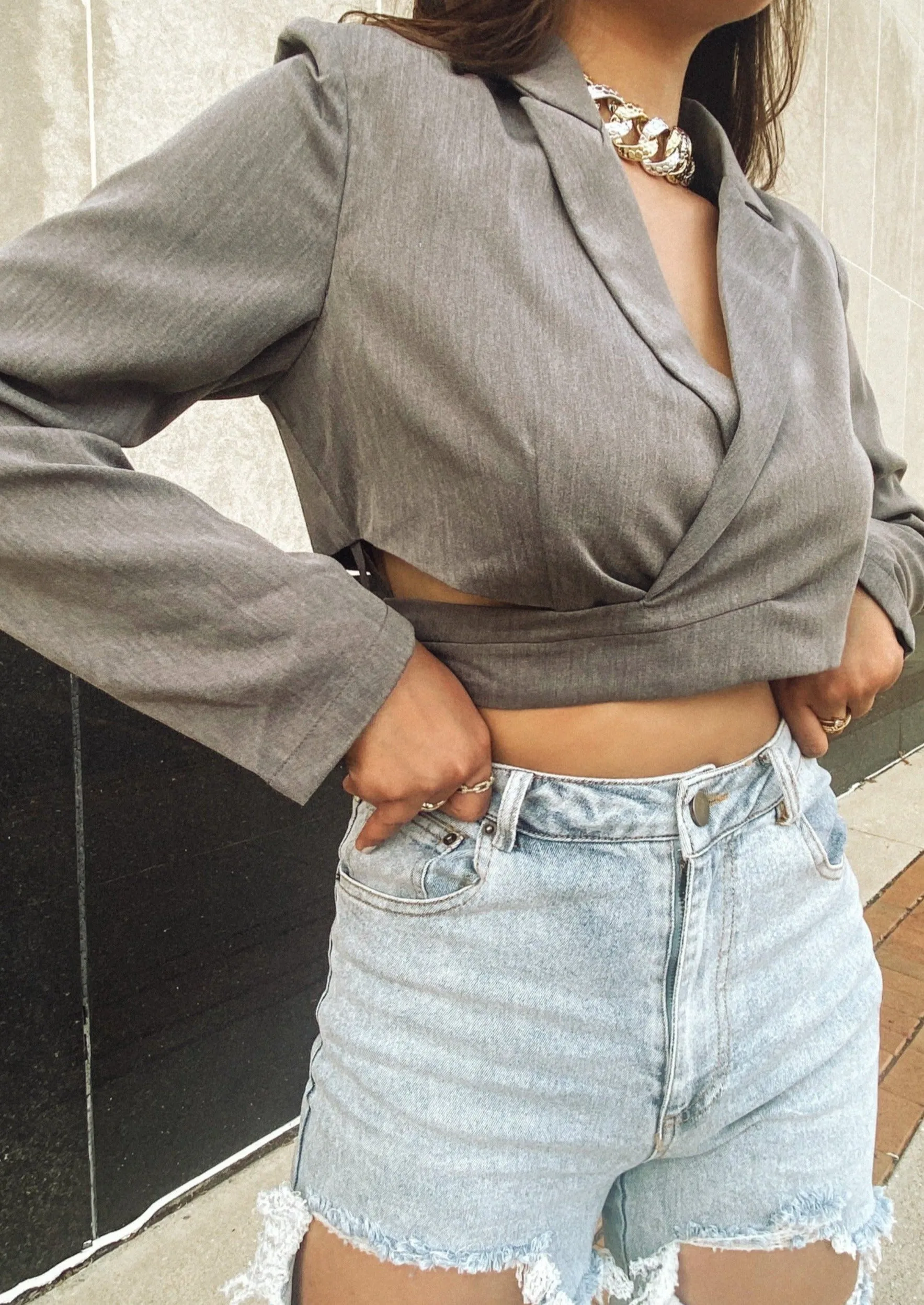 Reagan Gunmetal Crop Blazer