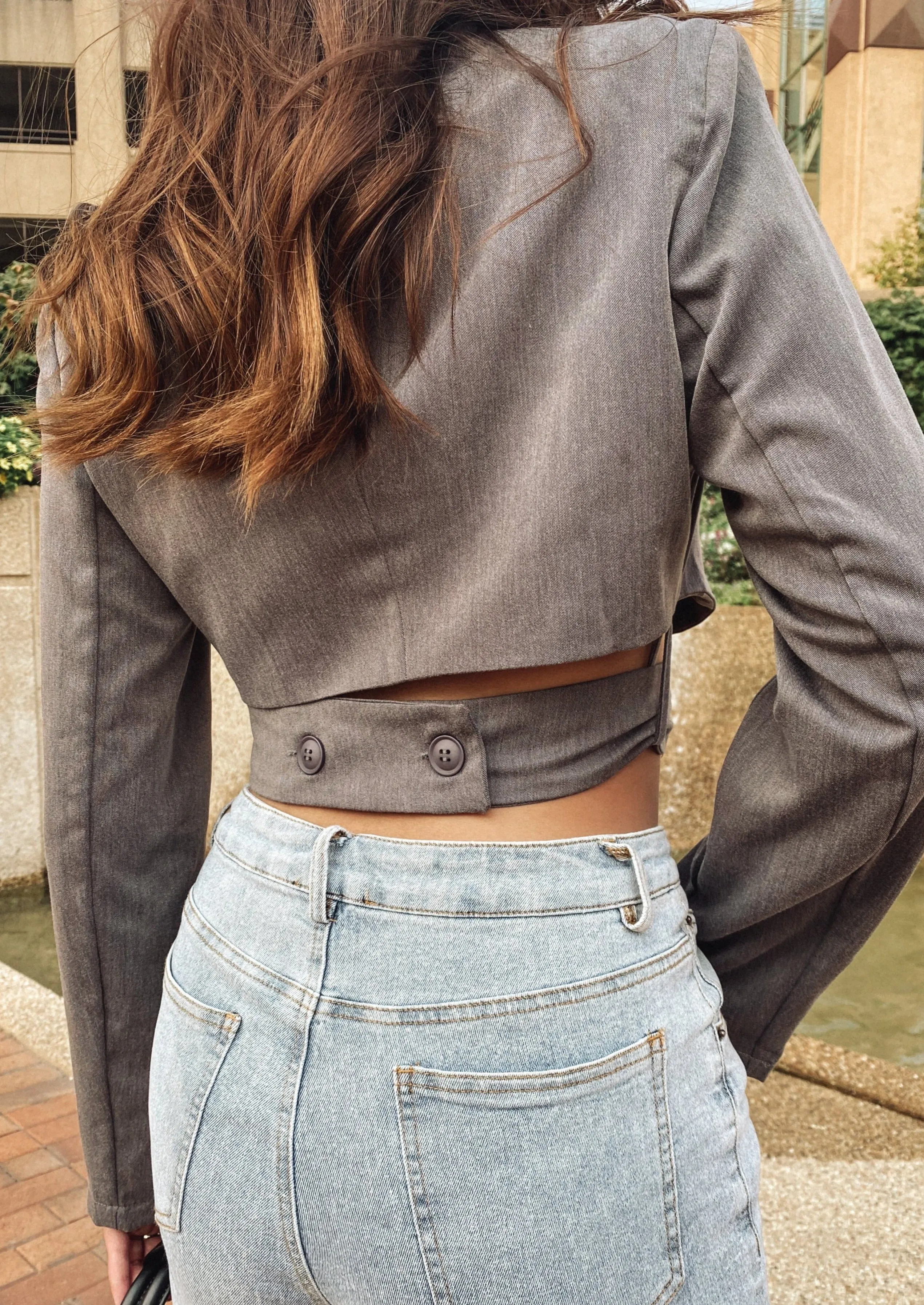 Reagan Gunmetal Crop Blazer
