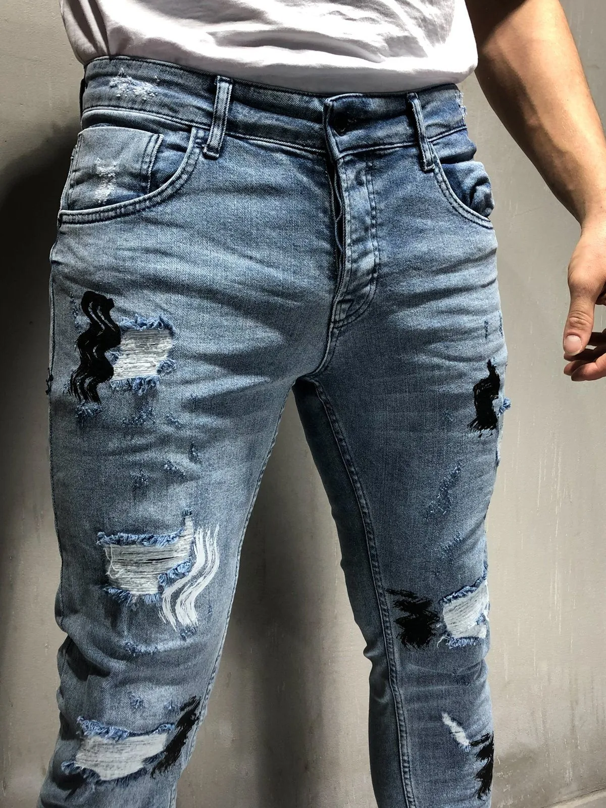Ripped&Repaired Jeans Random Patches