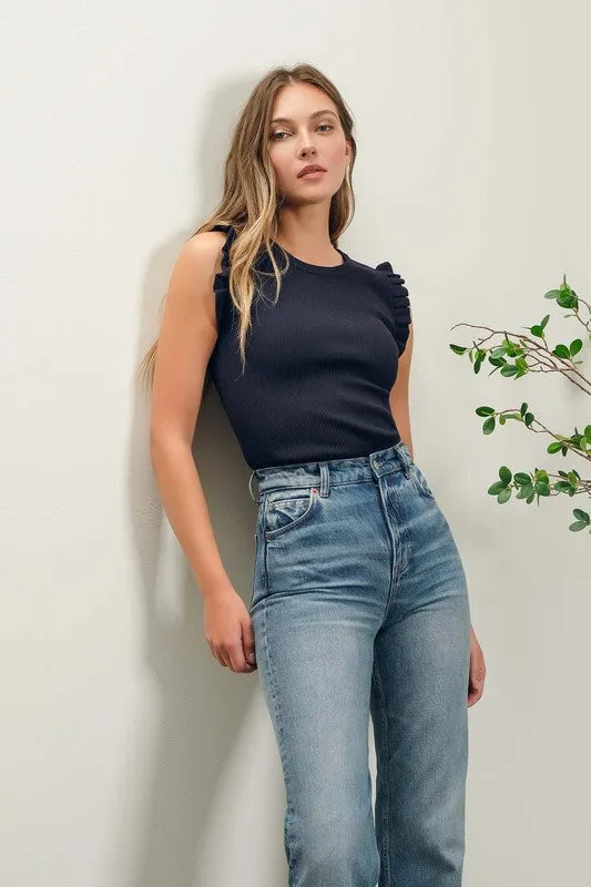 Ruffle Sleeveless Sweater knit Top