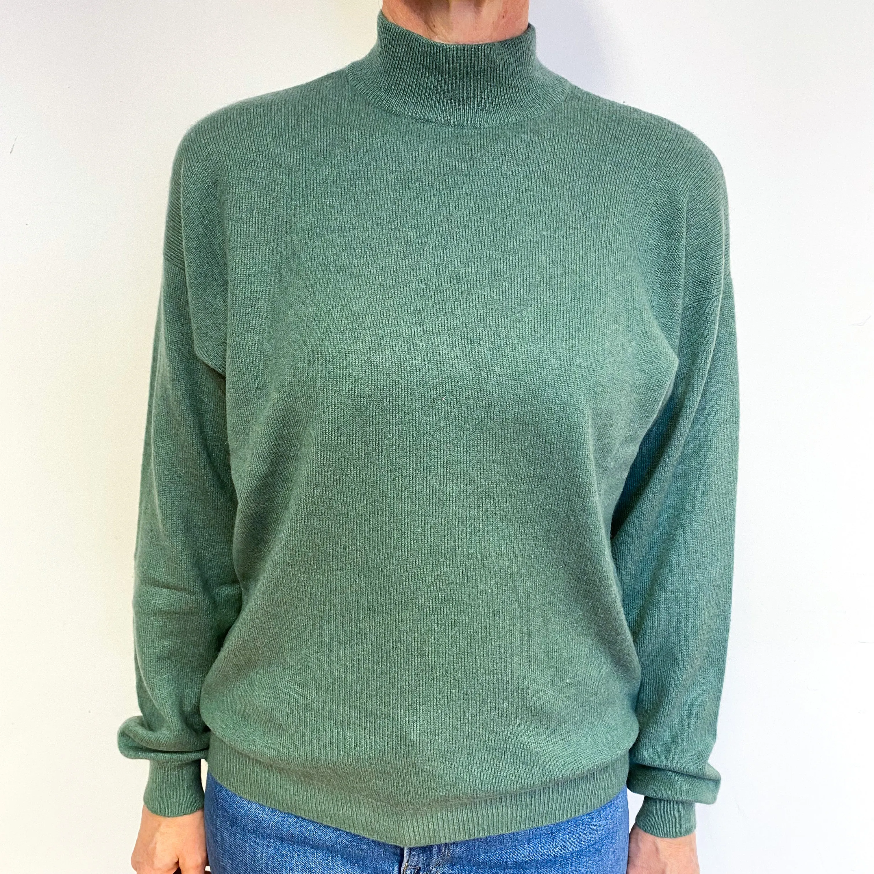 Sage Green Cashmere Turtle Neck Jumper