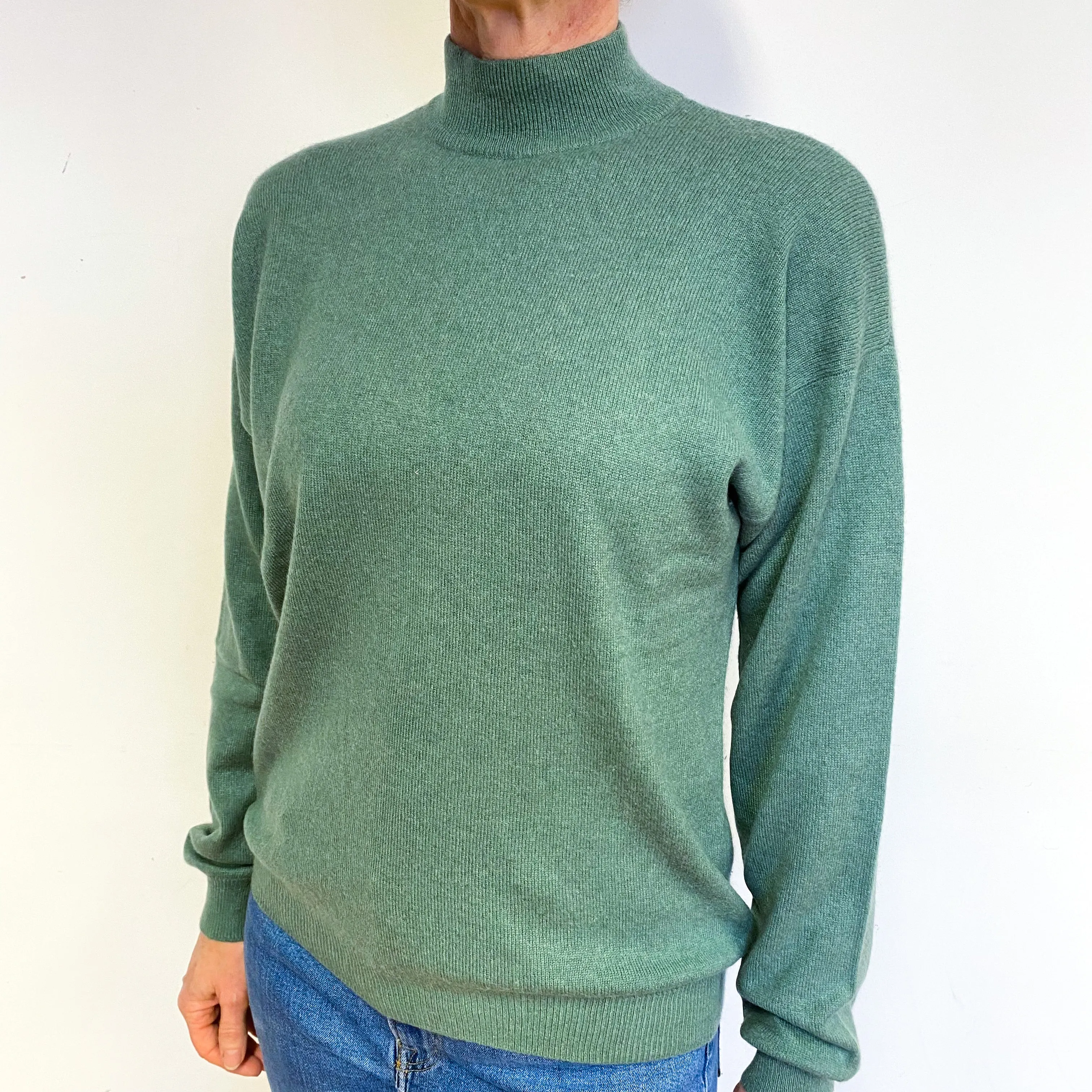 Sage Green Cashmere Turtle Neck Jumper