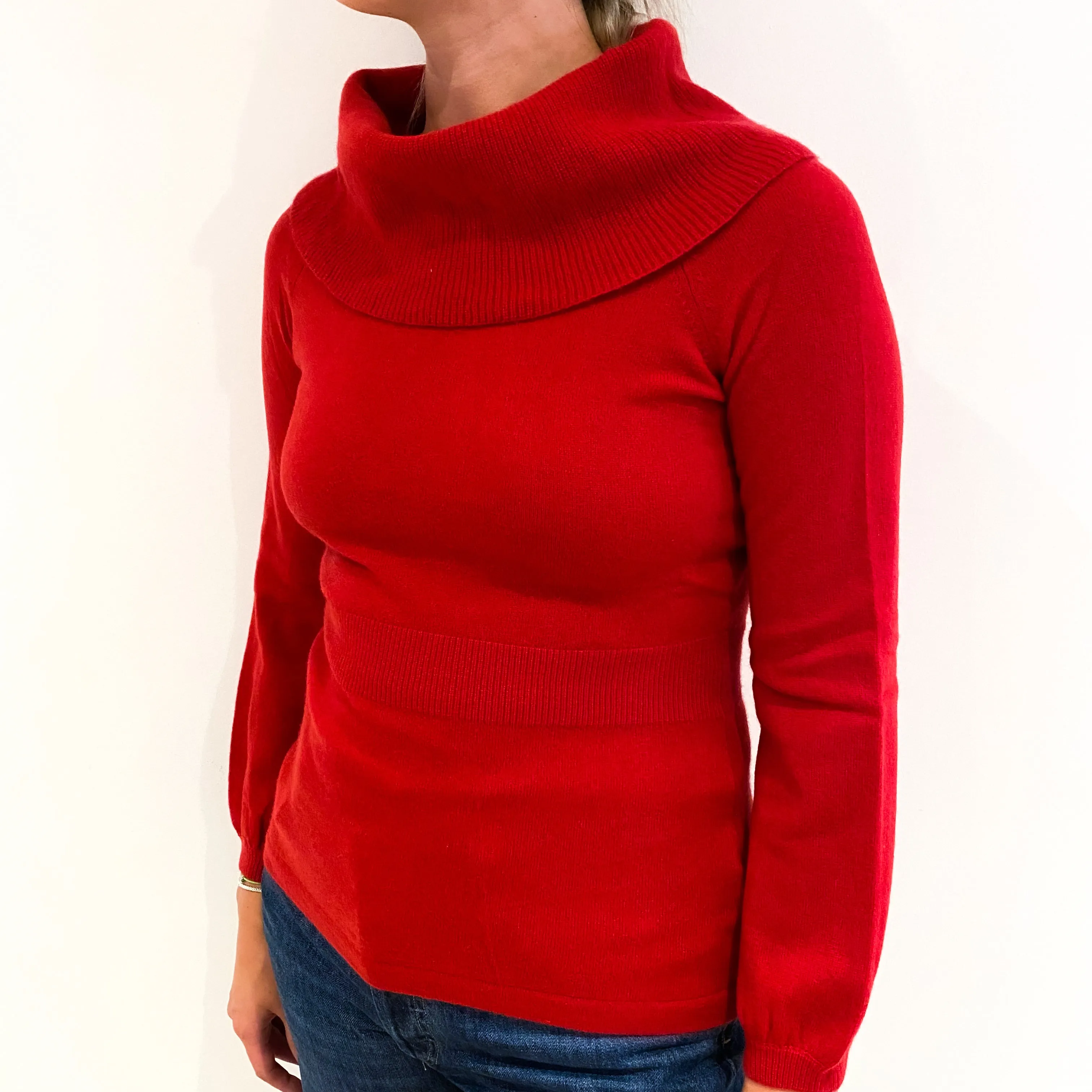 Scarlet Red Cashmere Cowl Neck Jumper Small