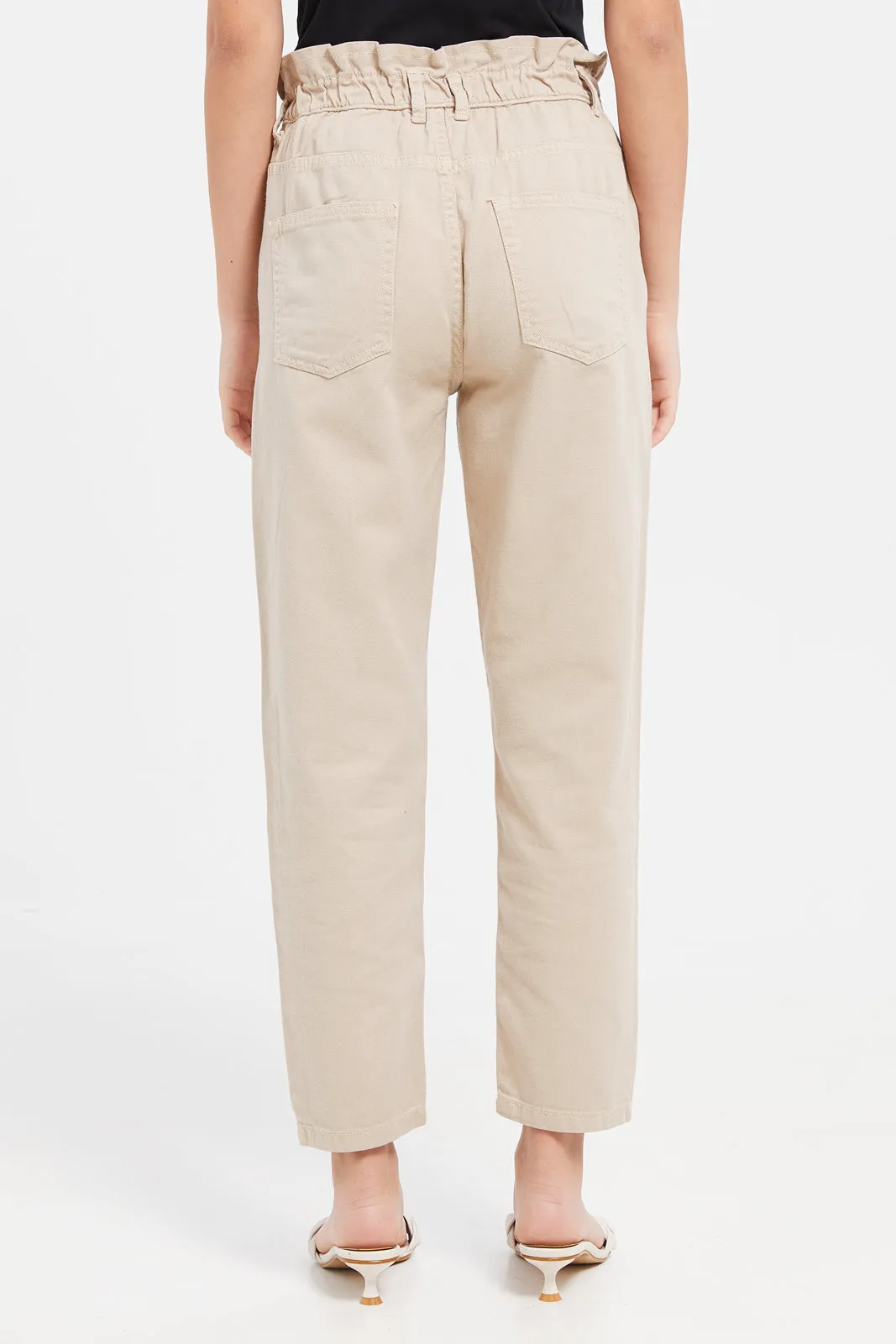 Senior Girls Beige Baggy Fit Jeans