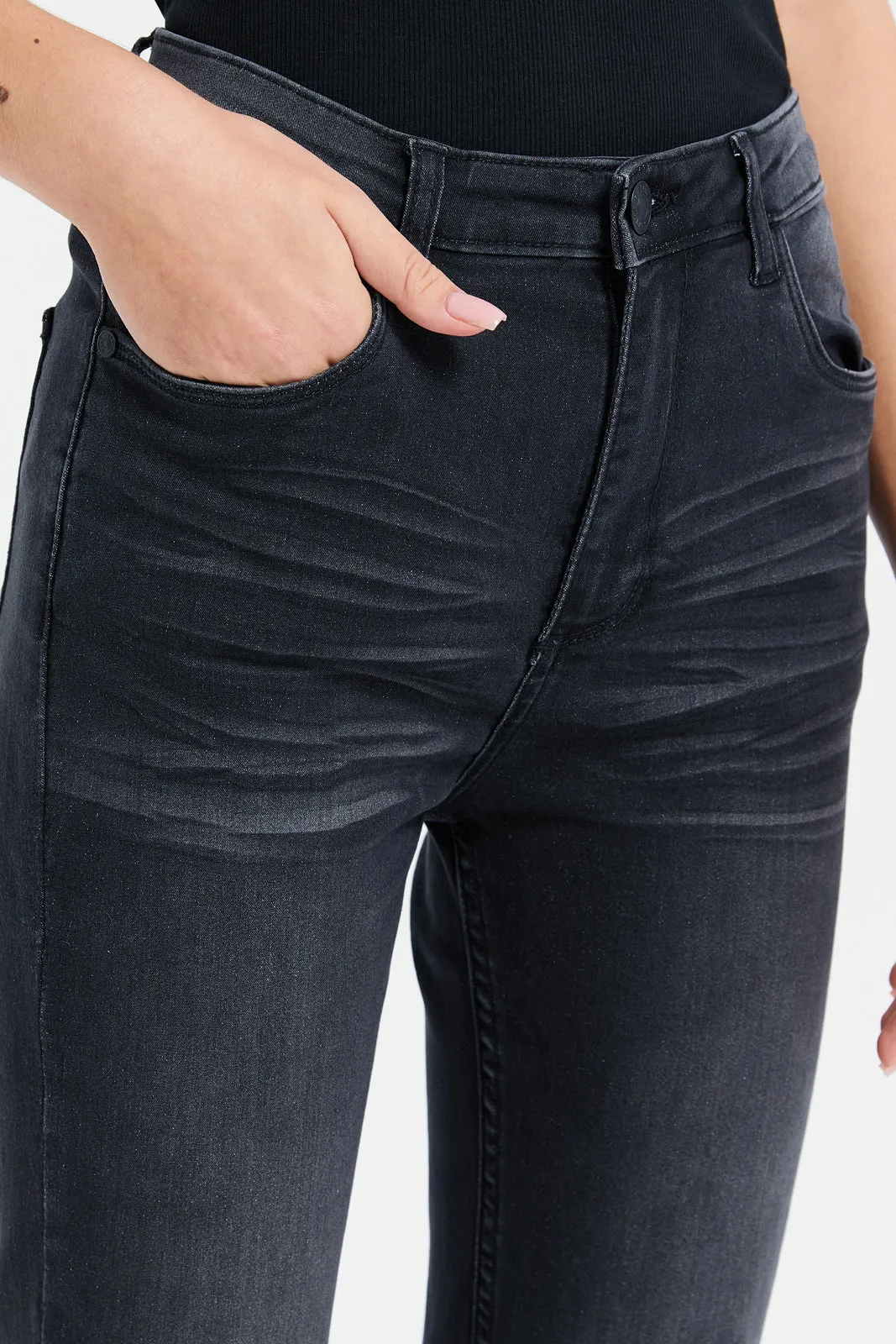 Senior Girls Black Flared Jeans
