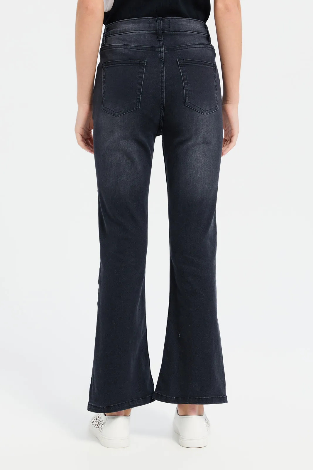 Senior Girls Black Flared Jeans