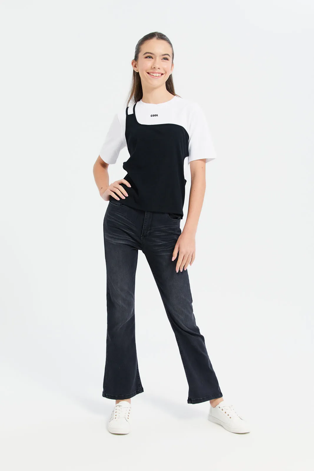 Senior Girls Black Flared Jeans