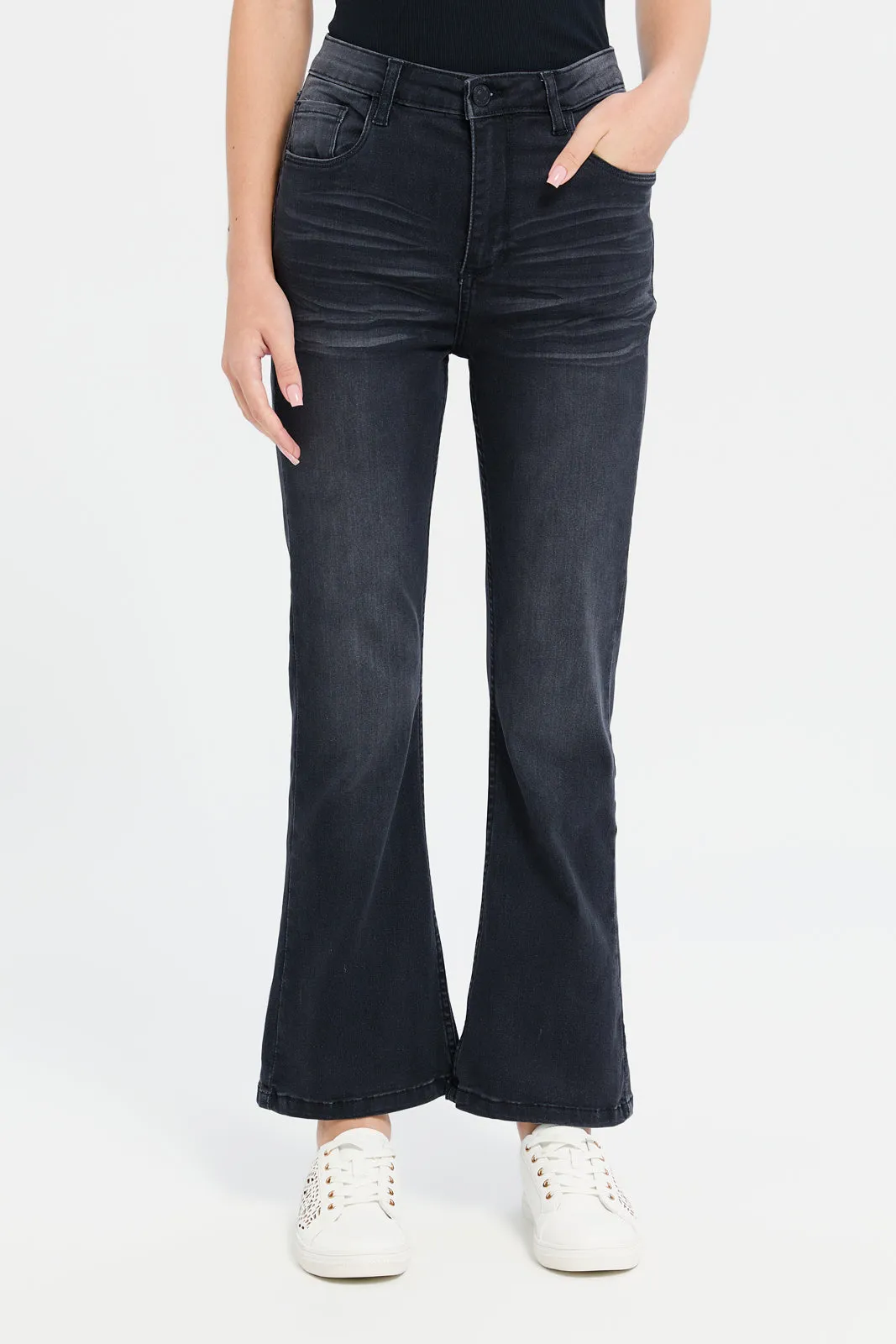 Senior Girls Black Flared Jeans