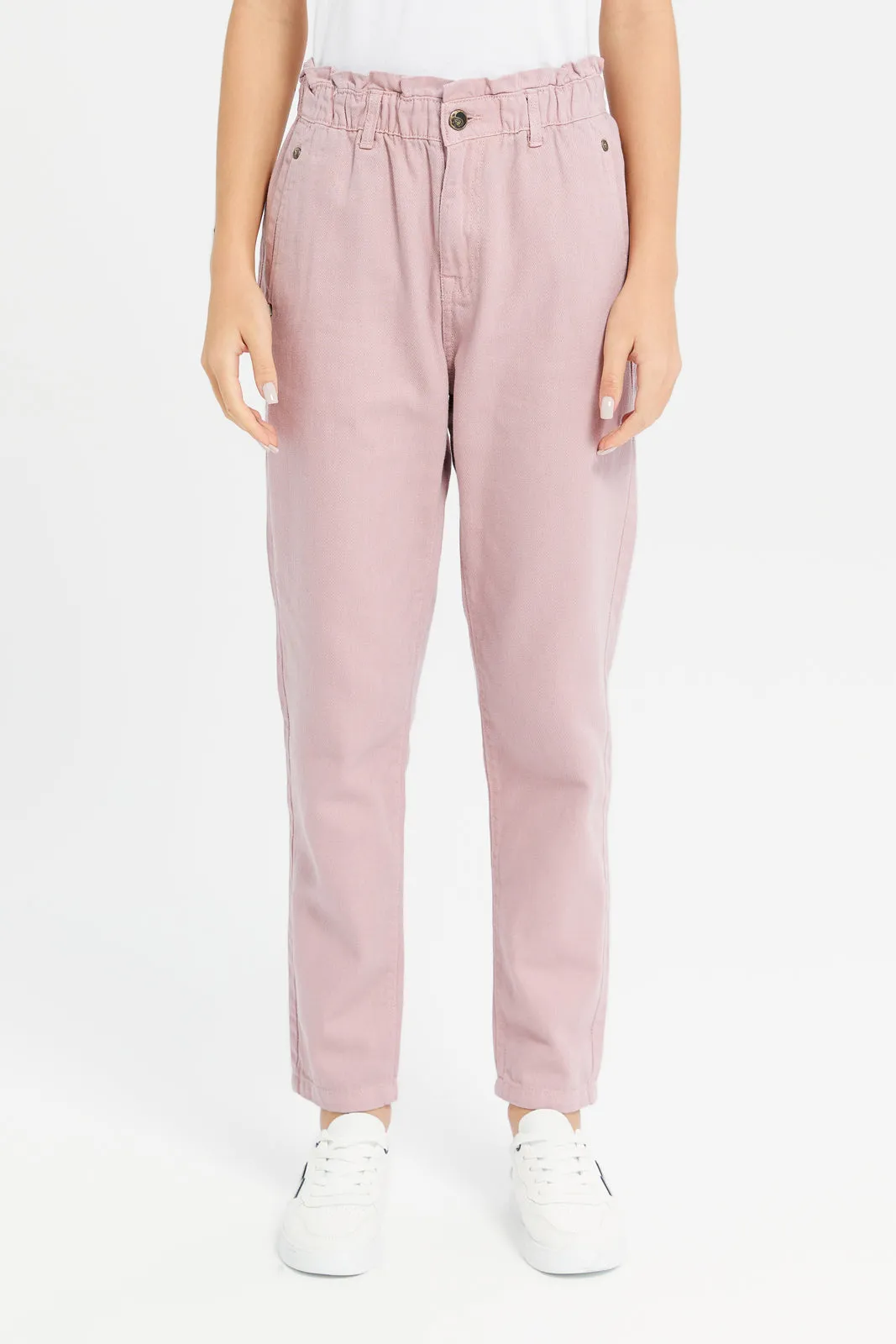 Senior Girls Pink Baggy Fit Jeans