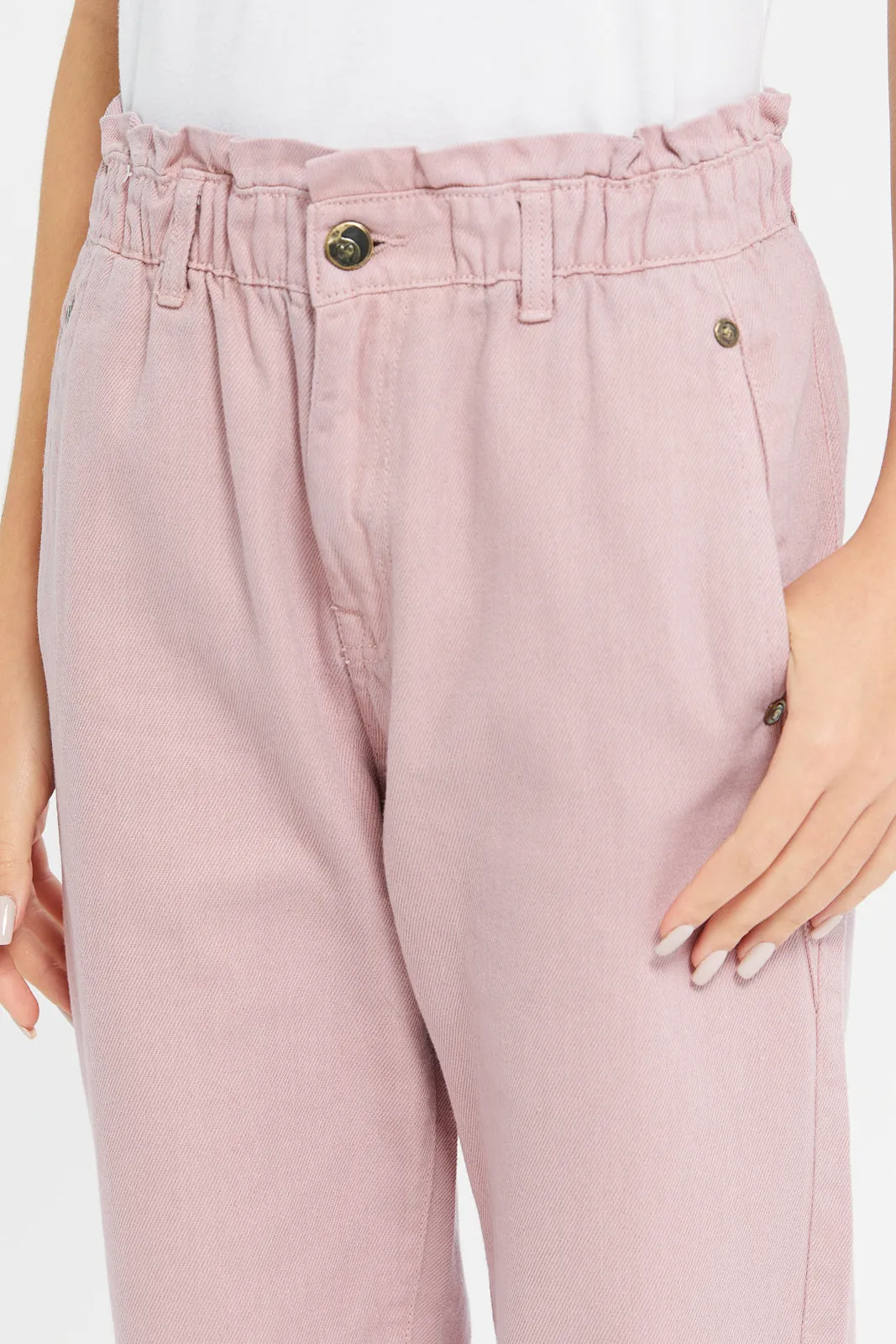 Senior Girls Pink Baggy Fit Jeans