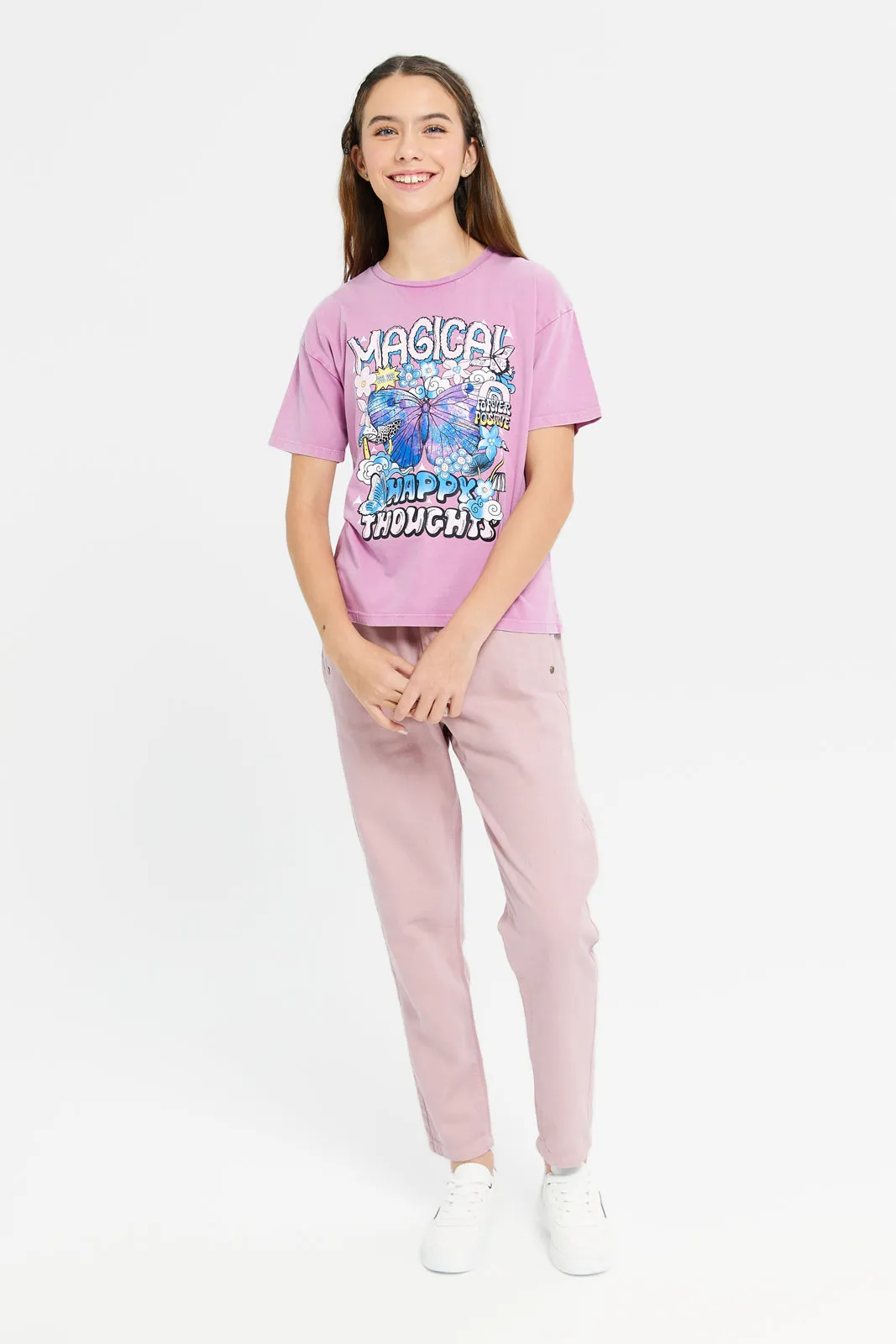 Senior Girls Pink Baggy Fit Jeans