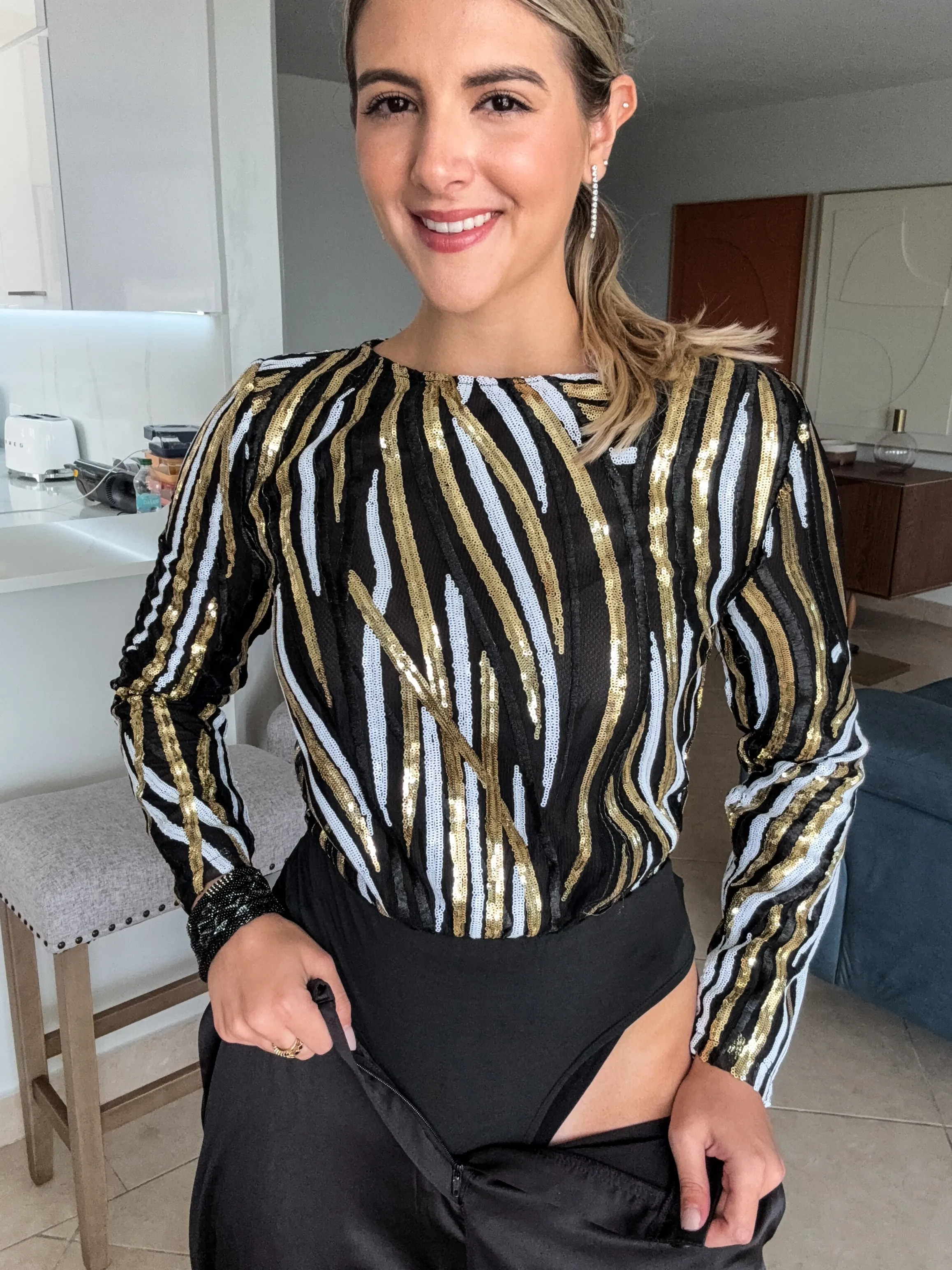 SEQUIN PRINT LONG SLEEVE BODYSUIT