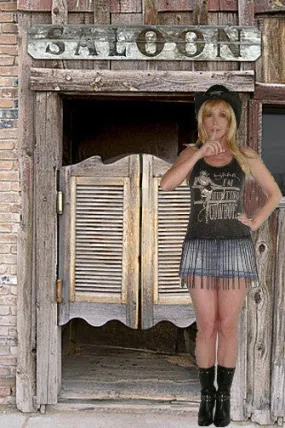 Shhh! I'm Hunting Cowboys Graphic Tank Top With Long Fringe Distressed Black Racerback Cowgirl Tee Shirt Small Medium Or Large