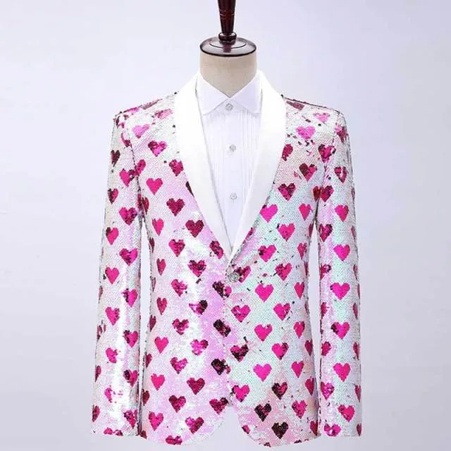 Shiny Green Shawl Collar One Button Sequins Bling Glitter Party Blazer