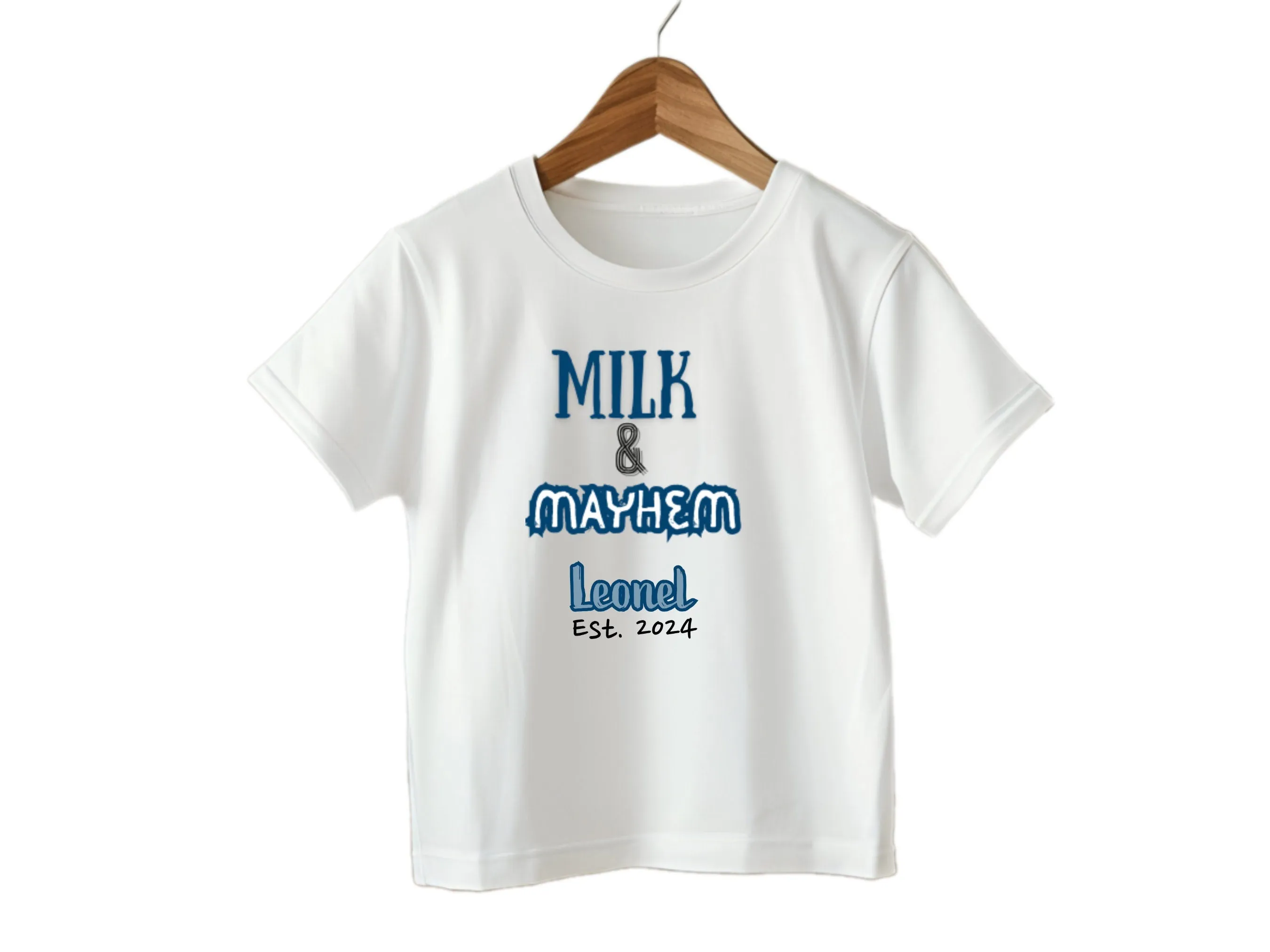 Short Sleeve Boy's Custom Name and Date Baby Bodysuit with Milk & Mayhem