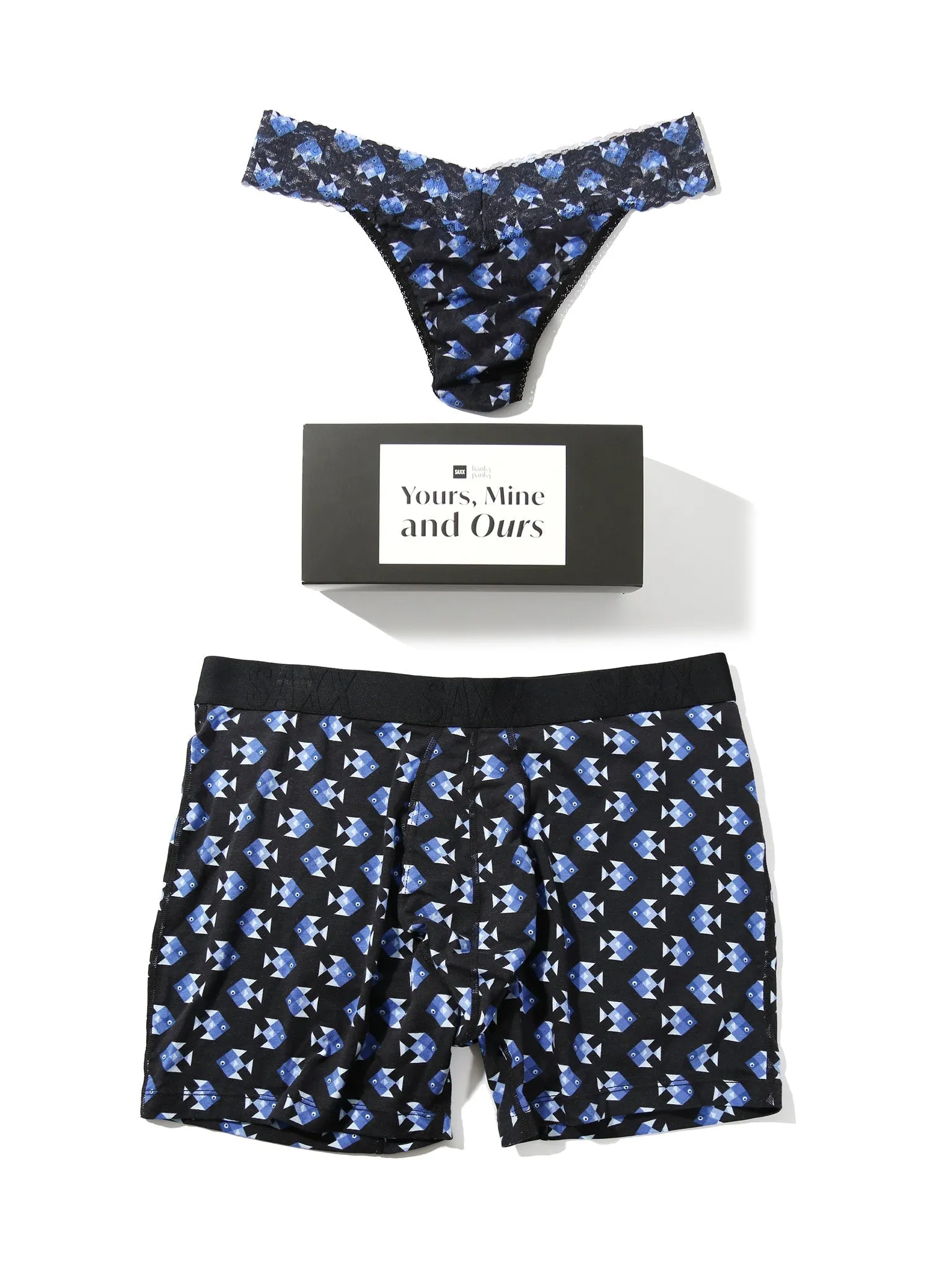 Signature Lace Original Rise Printed Thong And Saxx Drop Temp Cooling Cotton Boxer Brief Aquatic Check