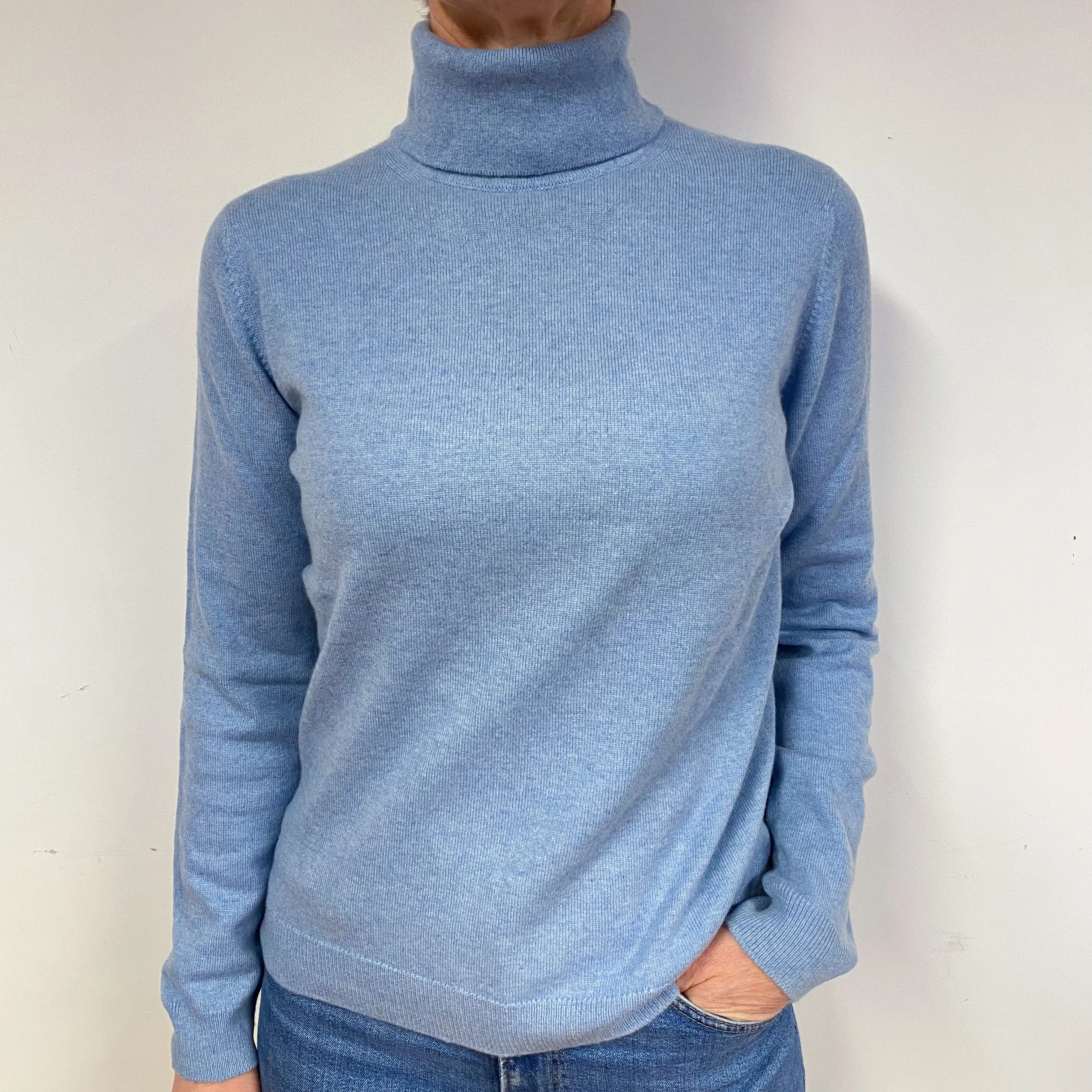 Sky Blue Cashmere Polo Neck Jumper Medium