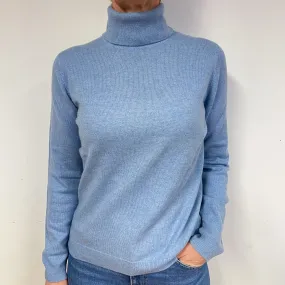 Sky Blue Cashmere Polo Neck Jumper Medium
