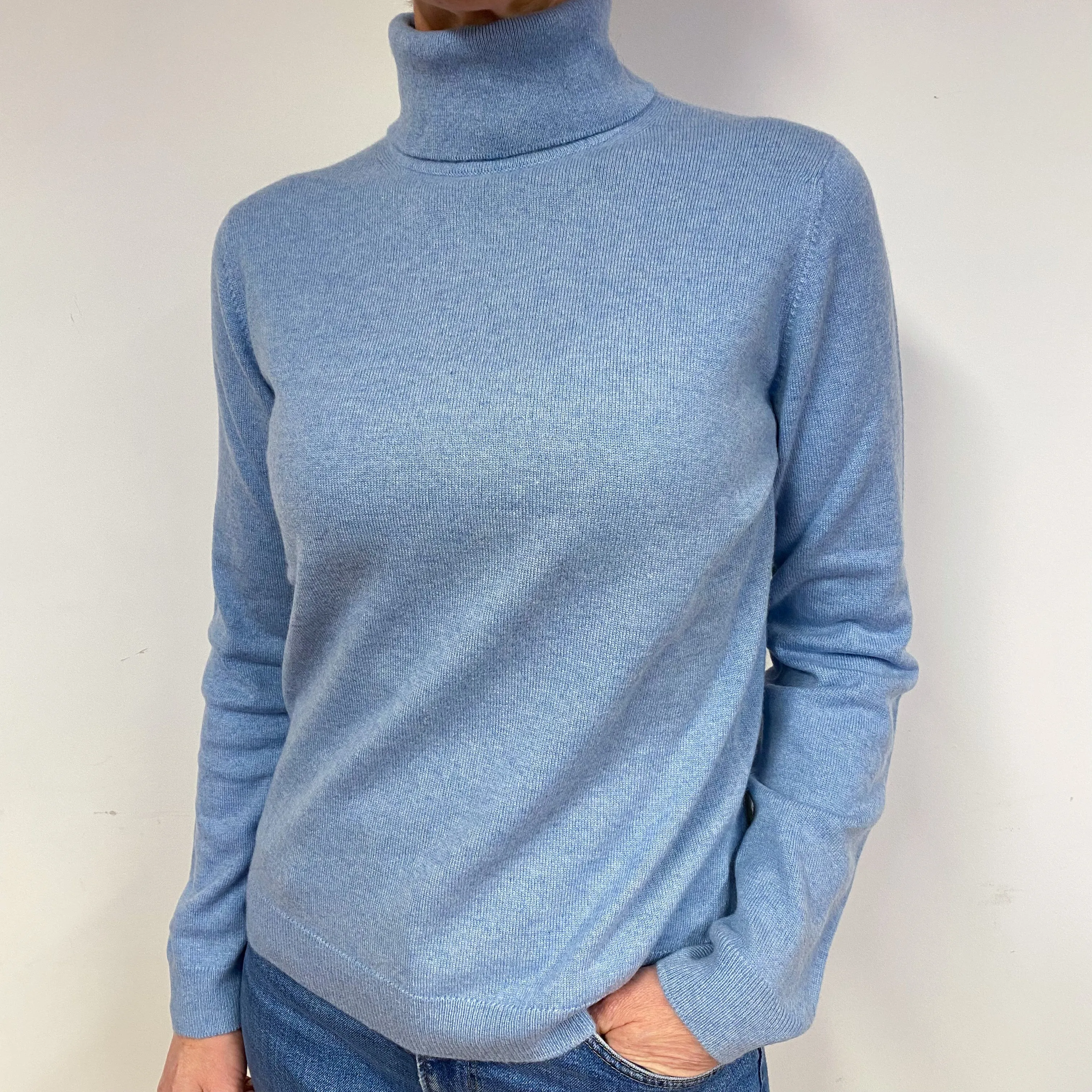 Sky Blue Cashmere Polo Neck Jumper Medium