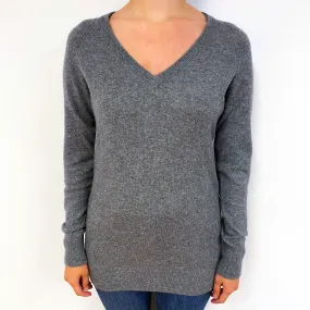 Slate Grey Longline Cashmere V-Neck Jumper Small