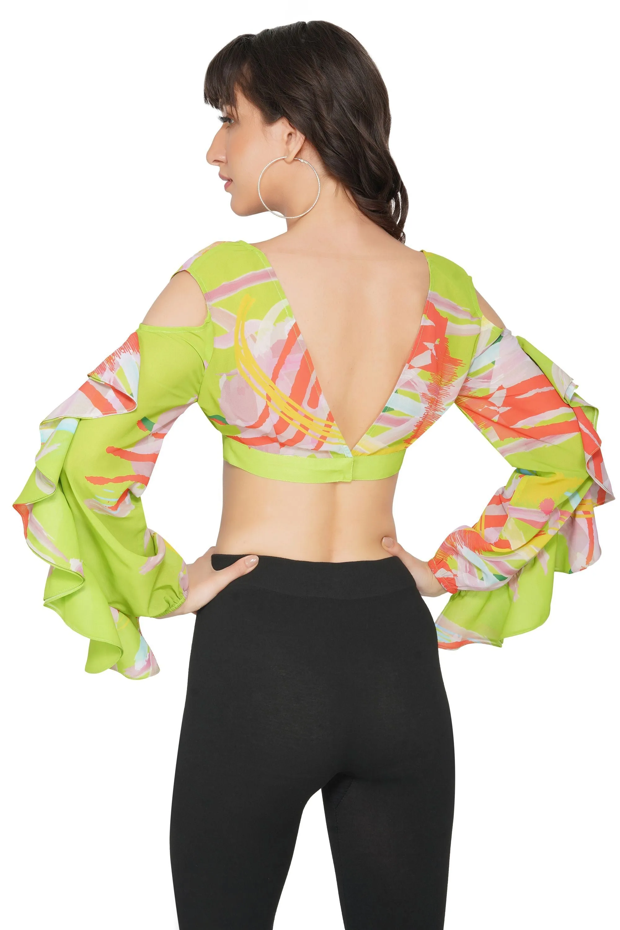 SLAY. Women's V-Neck Blouse With Ruffle Sleeve