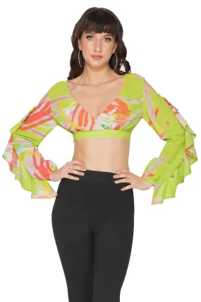 SLAY. Women's V-Neck Blouse With Ruffle Sleeve