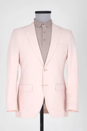 Slim Fit Peak Lapel Plain Cotton White Casual Blazer, Pink