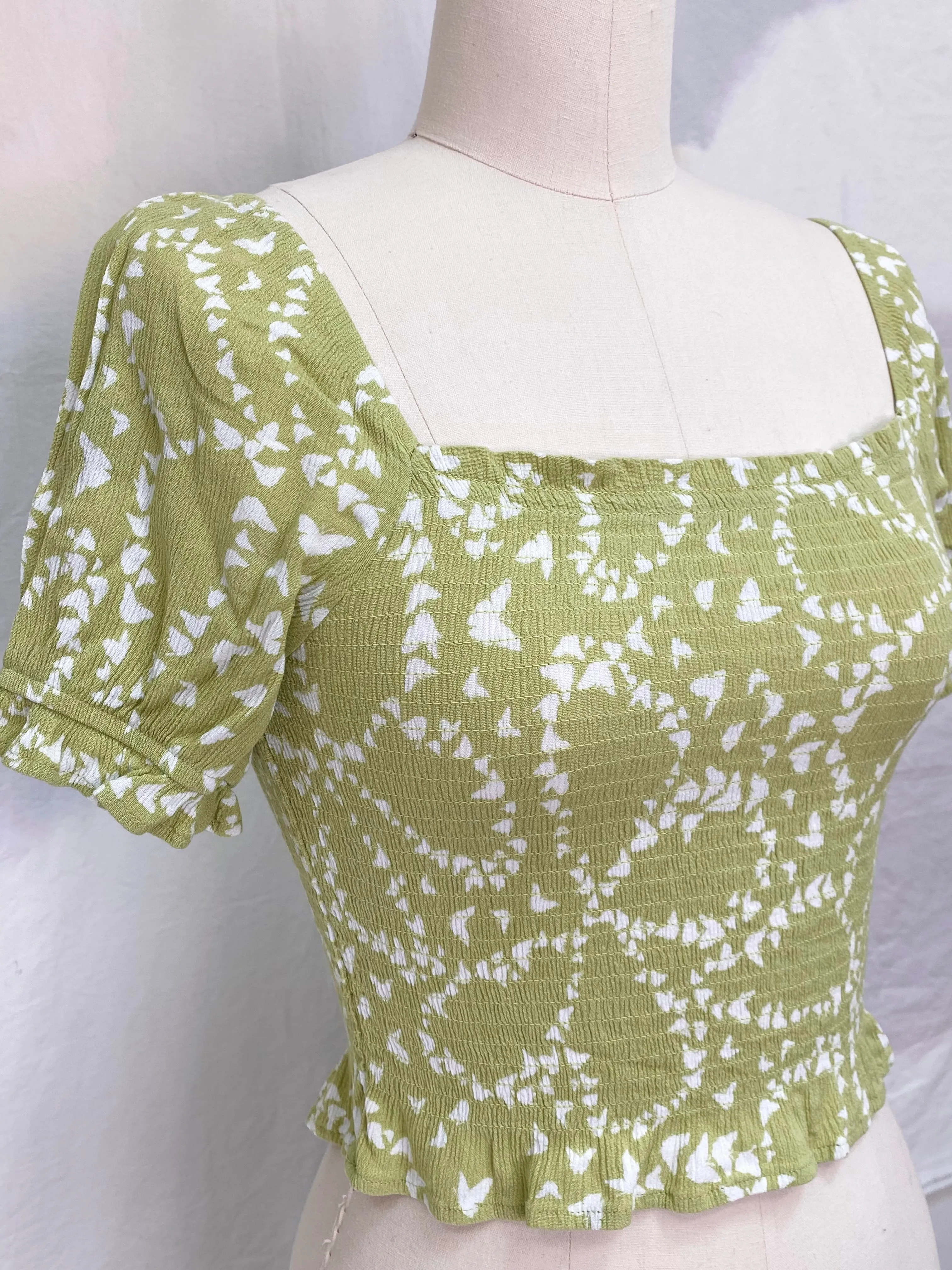 SO green smocked top