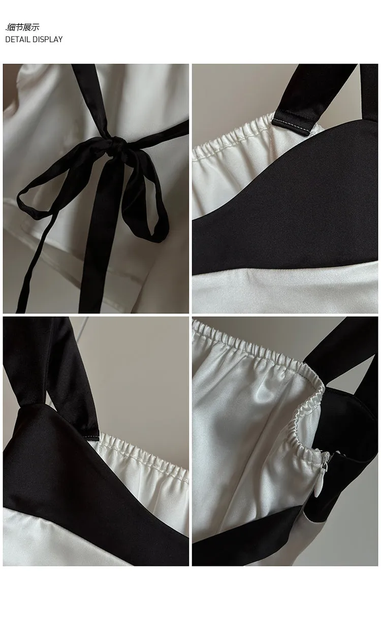 Solly French Black & White Paneled Satin Wide Shoulder Strap Slip Top