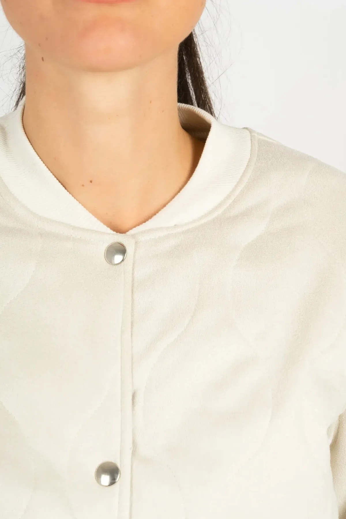 Suede Quilted Bomber Jacket in Ecru
