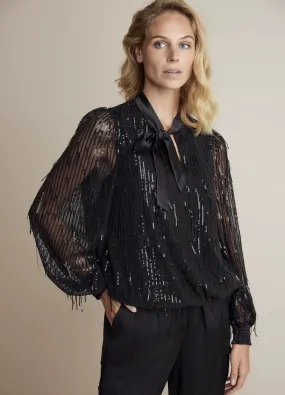 SUMMUM FRINGE SEQUINS TOP IN BLACK