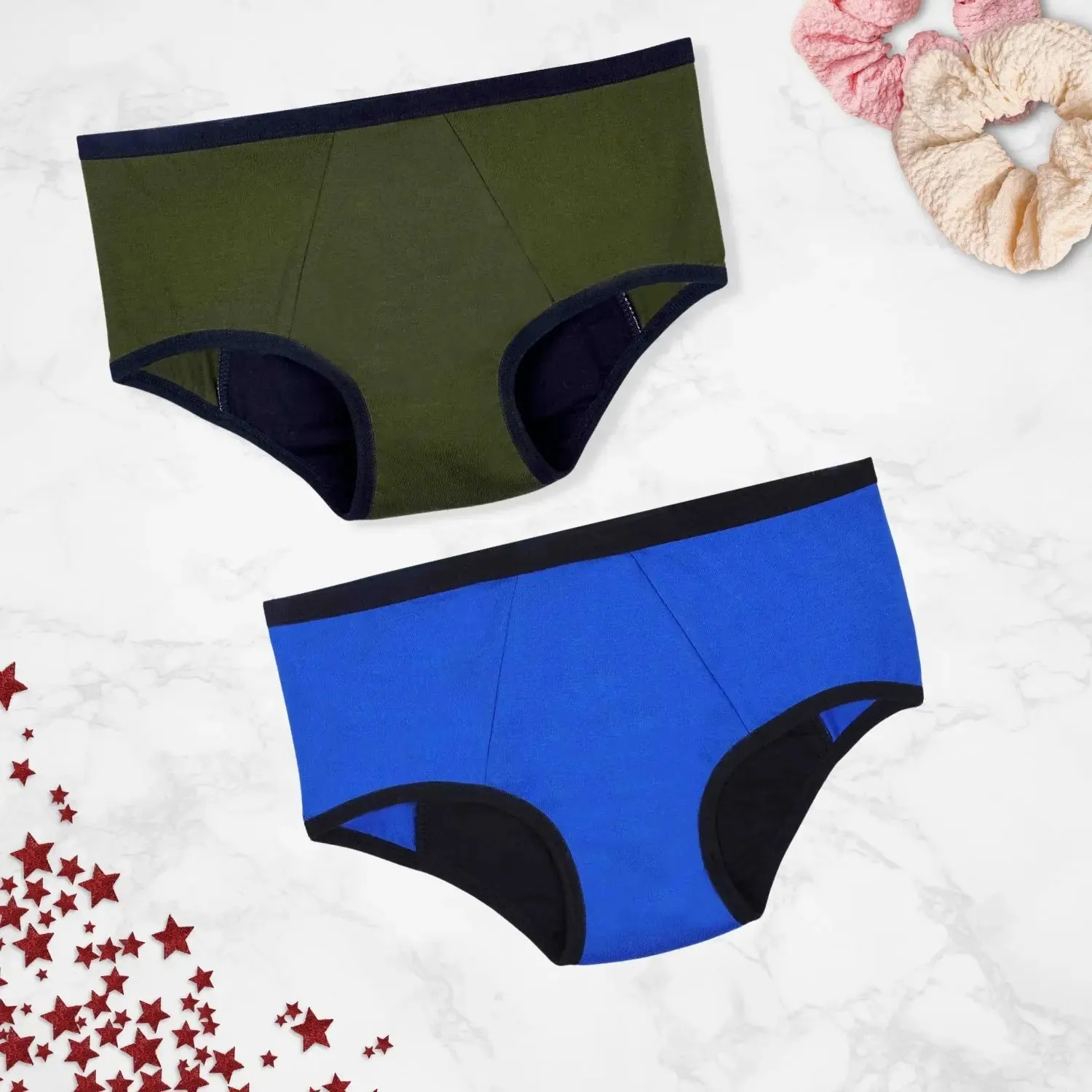 SUPER ABSORBENT PERIOD PANTIES | OLIVE GREEN & ROYAL BLUE | LAB TESTED | LEAK-PROOF | REUSABLE