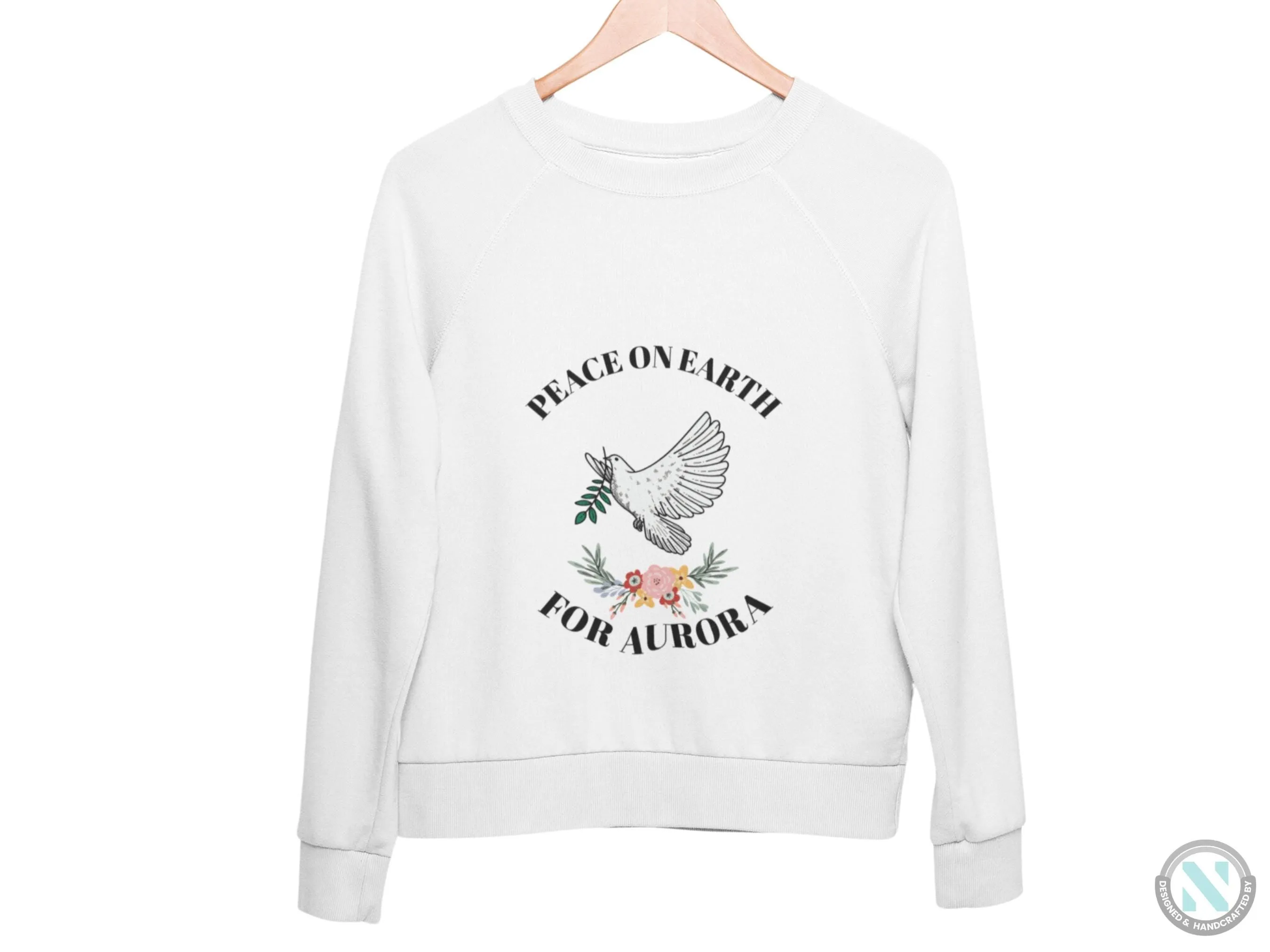 Toddler Girls Custom Name Sweatshirt with Peace on Earth Text for Girls