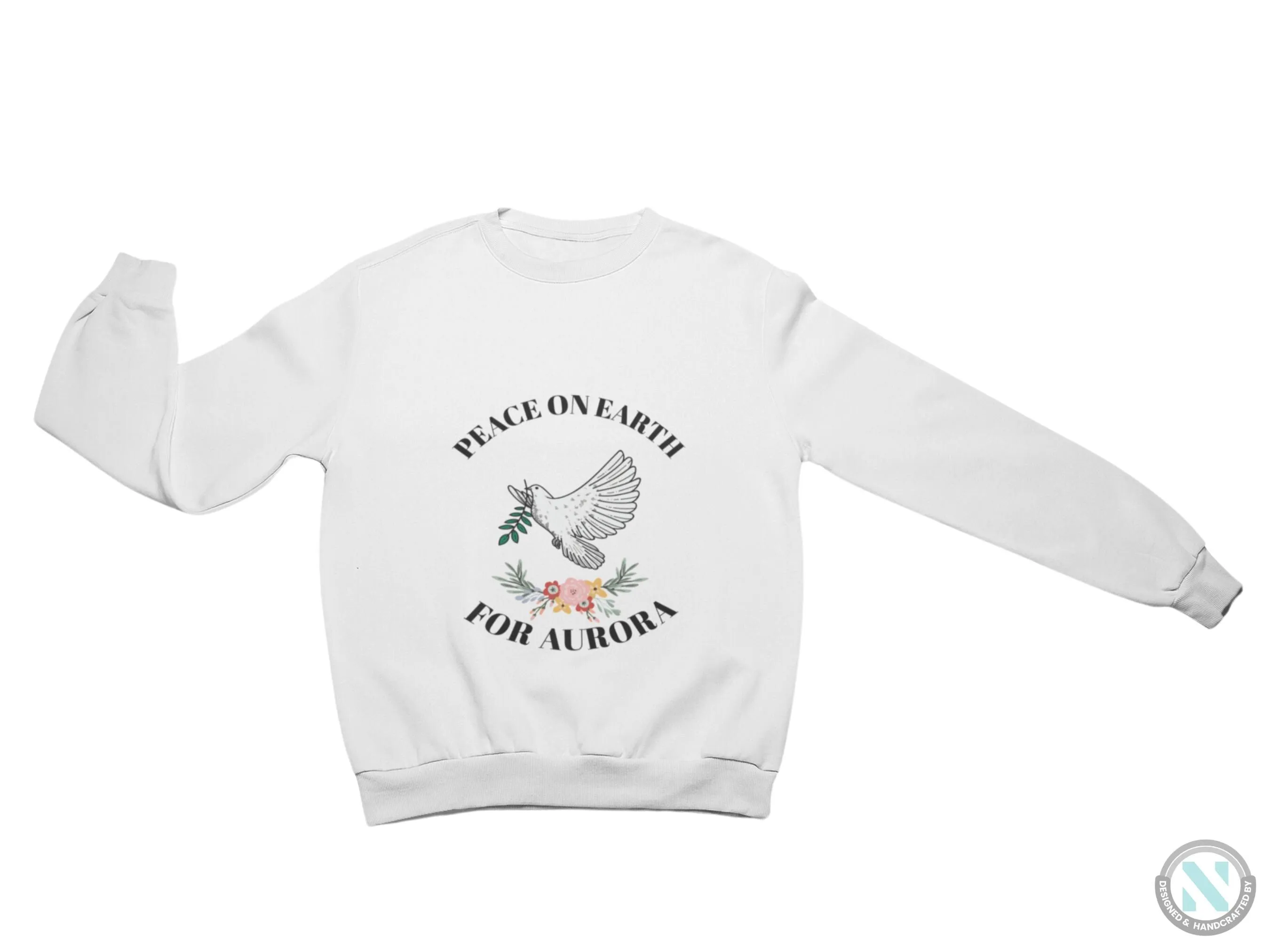 Toddler Girls Custom Name Sweatshirt with Peace on Earth Text for Girls
