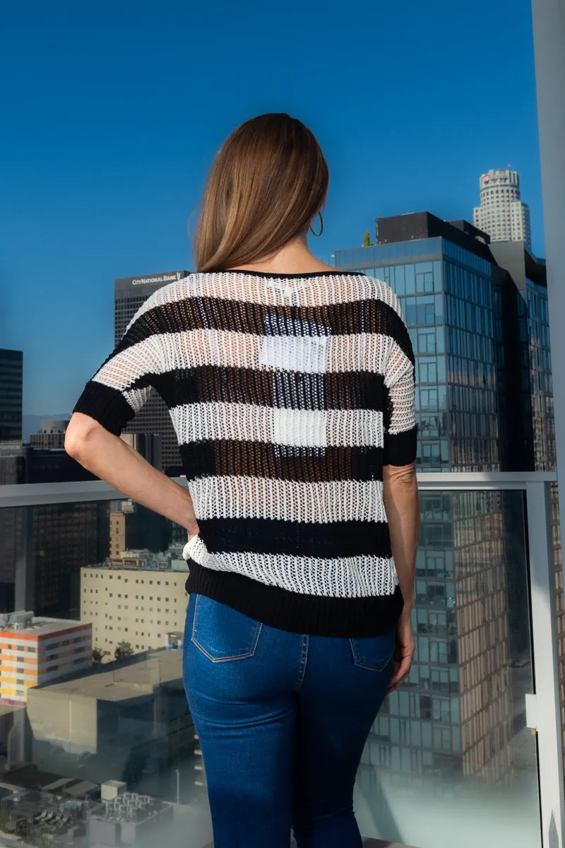 'Tulle Tulip' Short Sleeve Round Neck Crochet Top (137884)