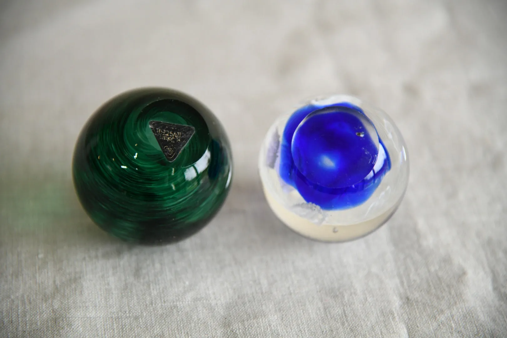 Two Glass Paperweights Green Apple St Johns Crystal