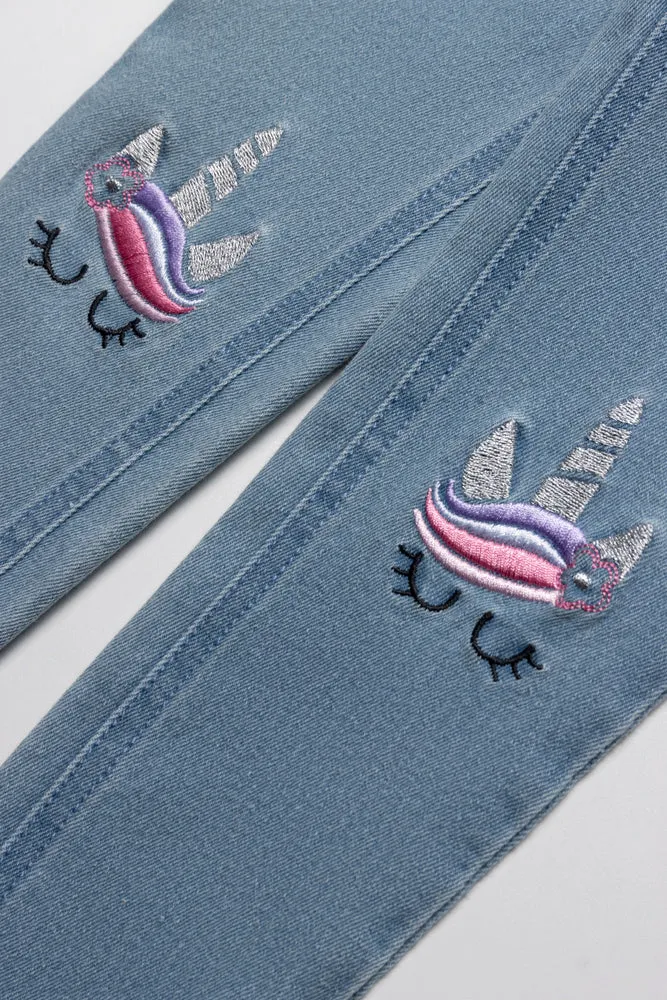 Unicorn Embroidery Knee Jegging light Blue