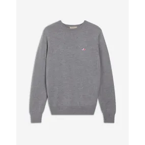 Unisex Tricolor Fox Patch Classic R-Neck Jumper - Grey Melange