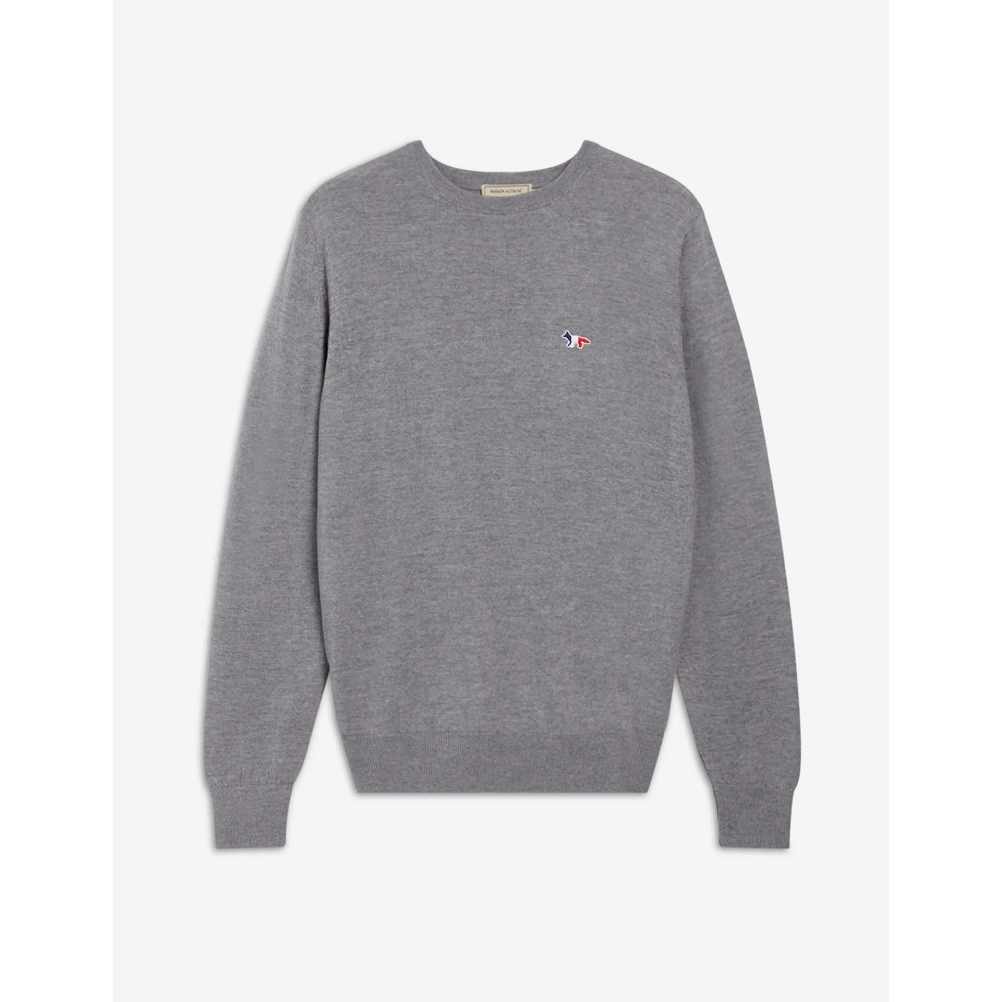 Unisex Tricolor Fox Patch Classic R-Neck Jumper - Grey Melange