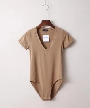 V-Neck Bodysuit  Women Jumpsuit  Short Sleeved