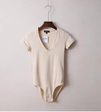 V-Neck Bodysuit  Women Jumpsuit  Short Sleeved