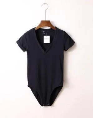 V-Neck Bodysuit  Women Jumpsuit  Short Sleeved
