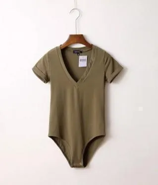 V-Neck Bodysuit  Women Jumpsuit  Short Sleeved
