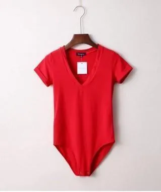 V-Neck Bodysuit  Women Jumpsuit  Short Sleeved