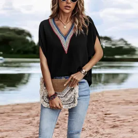 V-Short Dolman Sleeves Boho Top