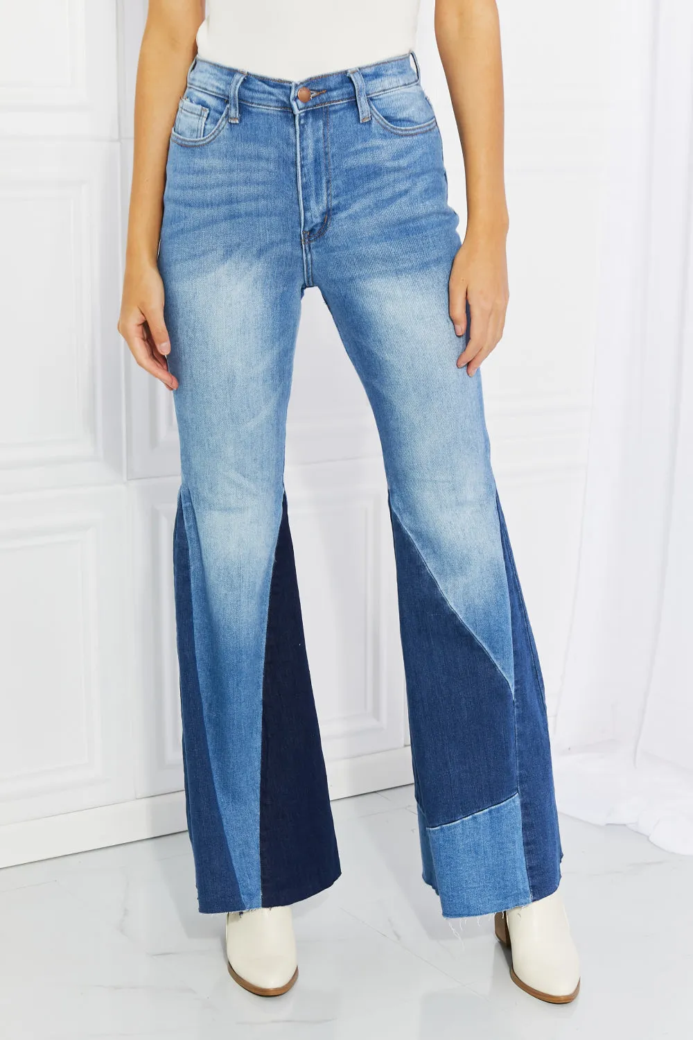 Vibrant Sienna Color Block Flare Jeans