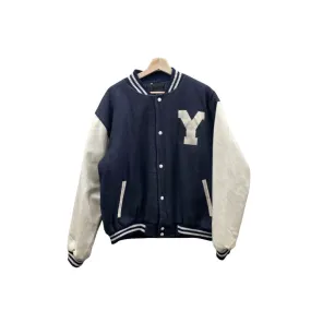 Vintage 1980's Navy Quilted Letterman Wool Varsity Bomber Jacket